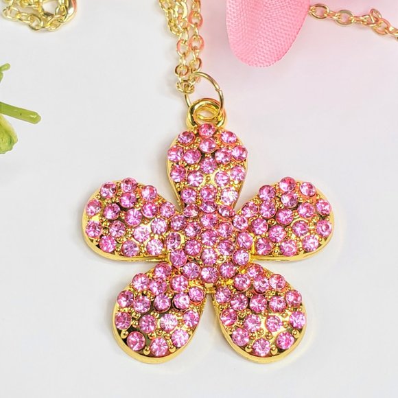 Pink Crystal Flower Necklace - Picture 1 of 10